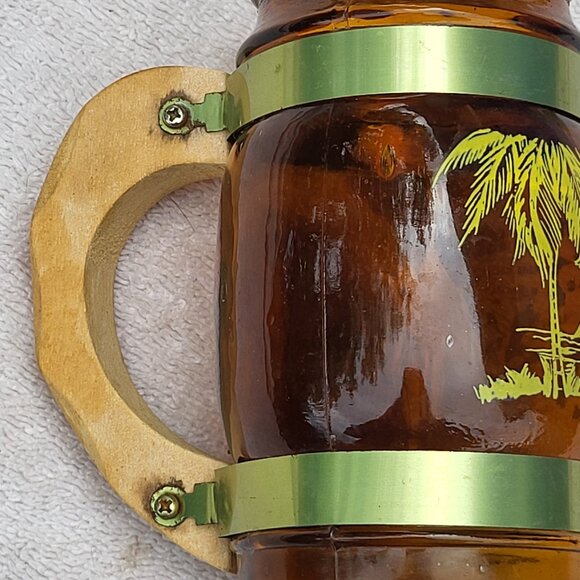 VTG Siesta Ware Brown Glass Barrel 5.5" Mug Wood Handle Bahama Islands RARE GUC - Picture 8 of 13